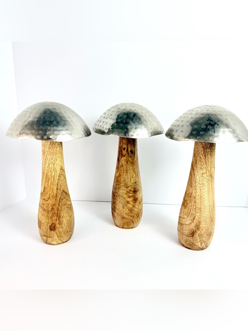 Three Laurel Grove Steel Metal & Wood Toadstool Mushroom Sculpture 10”Home Decor - Picture 3 of 15